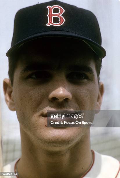 S: Outfielder Tony Conigliaro of the Boston Red Sox with bat on shoulder before the start of a circa mid 1960's Major League Baseball game at Fenway...