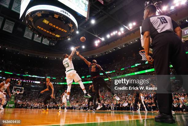 Playoffs: Boston Celtics Marcus Morris in action, shooting vs Cleveland Cavaliers Jeff Green at TD Garden. Game 7. Boston, MA 5/27/2018 CREDIT: Erick...