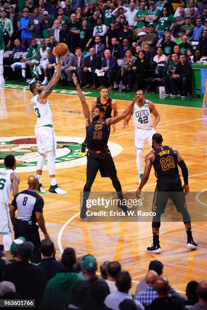 Playoffs: Boston Celtics Marcus Morris in action, shooting vs Cleveland Cavaliers Tristan Thompson at TD Garden. Game 7. Boston, MA 5/27/2018 CREDIT:...