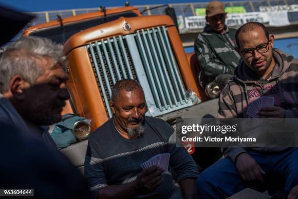 Truckers strike against the high price of diesel on Regis Bittencourt Highway on May 29, 2018 in San Paulo, Brazil. The strike is on it's eighth day...