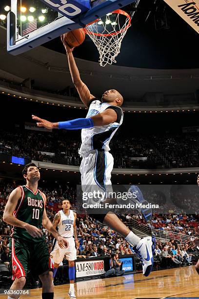 Vince Carter of the Orlando Magic shoots against the Milwaukee Bucks during the game on February 2, 2010 at Amway Arena in Orlando, Florida. NOTE TO...