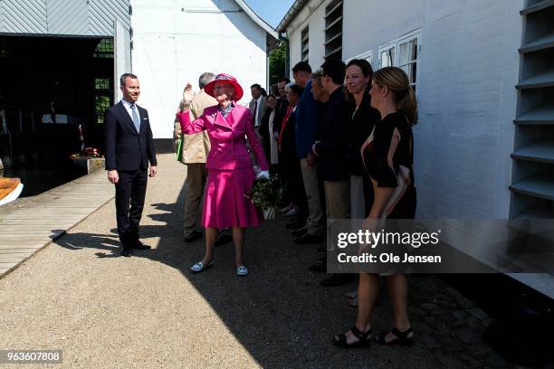 Queen Margrethe of Denmark arrives to the landing stage in Fredensborg close to her summer Palace where a small boat will take her and Jakob...