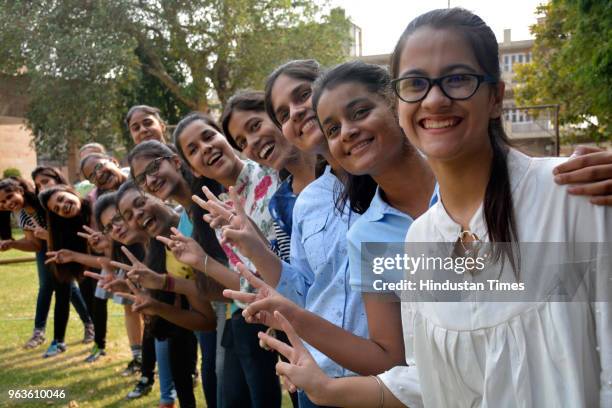 After CBSE declared class 10th results students expressed joy at KDB Public School, Kavi Nagar, on May 29, 2018 in Ghaziabad, India. Of the 16 lakh...