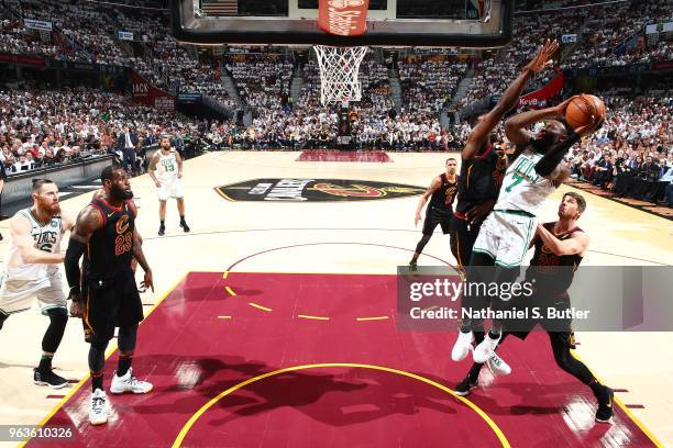 Jaylen Brown of the Boston Celtics goes to the basket against the Cleveland Cavaliers during Game Six of the Eastern Conference Finals of the 2018...