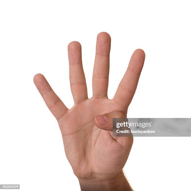 número 4 - four fingers up imagens e fotografias de stock