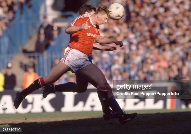 Mark Robins of Manchester United in action during the FA Cup Semi Final match between Manchester United and Oldham Athletic at Maine Road on April...