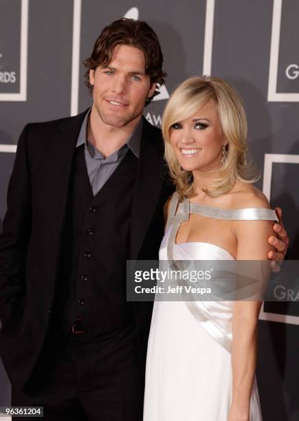 Player Mike Fisher and singer Carrie Underwood arrive at the 52nd Annual GRAMMY Awards held at Staples Center on January 31, 2010 in Los Angeles,...