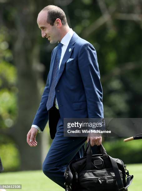 White House senior advisor Stephen Miller walks to Marine One while U.S. President Donald Trump was departing the White House May 29, 2018 in...