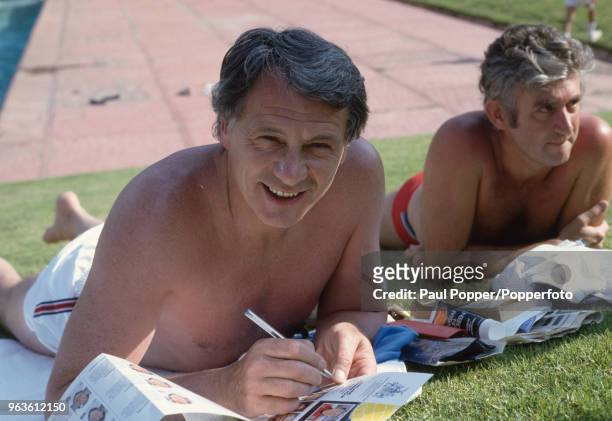 England manager Bobby Robson takes a break from training during England's summer tour of Mexico and the USA in Mexico City, Mexico, circa June 1985.