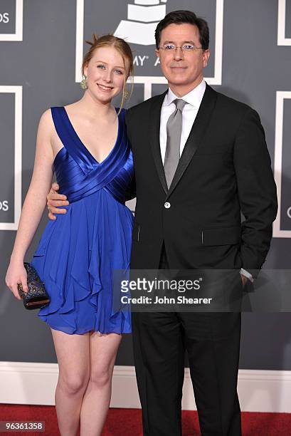 Actor Stephen Colbert and daughter arrive at the 52nd Annual GRAMMY Awards held at Staples Center on January 31, 2010 in Los Angeles, California.