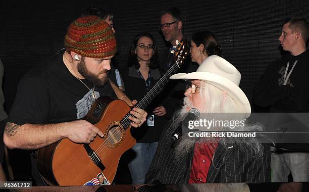 Musicians Zac Brown and Leon Russell on stage during the 52nd Annual GRAMMY Awards rehearsals day 1 held at the Staples Center on January 28, 2010 in...