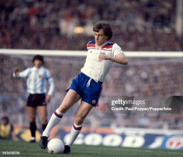 Steve Coppell of England in action during an International Friendly between England and Argentina at Wembley Stadium on May 13, 1980 in London,...