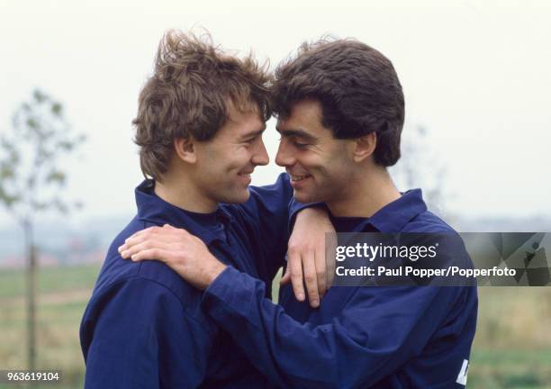 Bryan Robson and Gary Stevens of England, circa 1984.