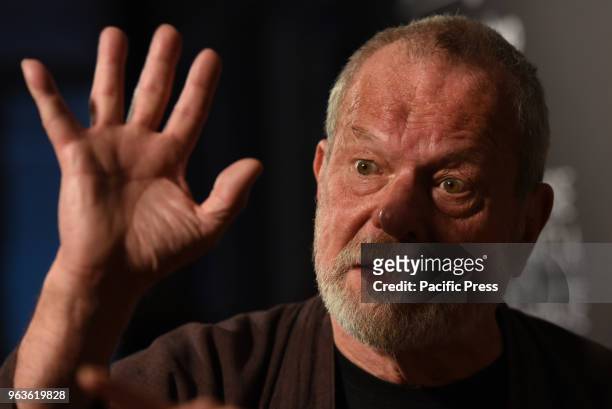 The British actor, screenwriter and film director Terry Gilliam poses for media during the premiere 'The Man Who Killed Don Quixote' in Madrid.