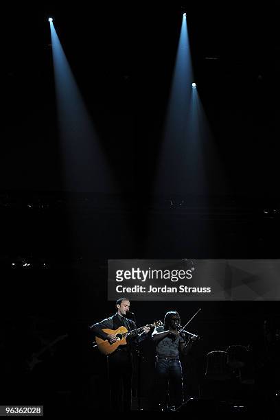 Musician Dave Matthews and Boyd Tinsley of Dave Matthews Band rehearse for the 52nd Annual GRAMMY Awards held at Staples Center on January 31, 2010...