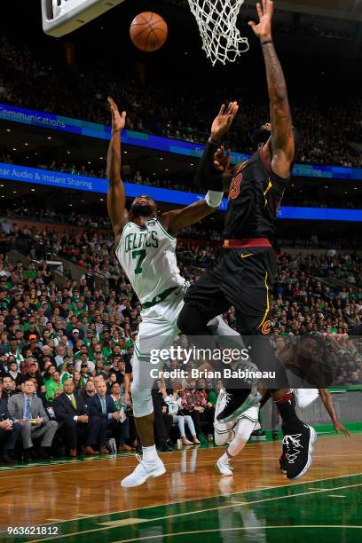 Jaylen Brown of the Boston Celtics shoots the ball against the Cleveland Cavaliers during Game Seven of the Eastern Conference Finals of the 2018 NBA...