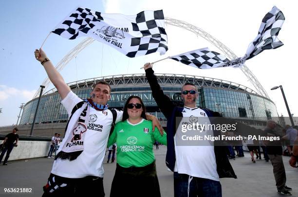 Fulham fans show their support outside the stadium before the Sky Bet Championship Final at Wembley Stadium, London.