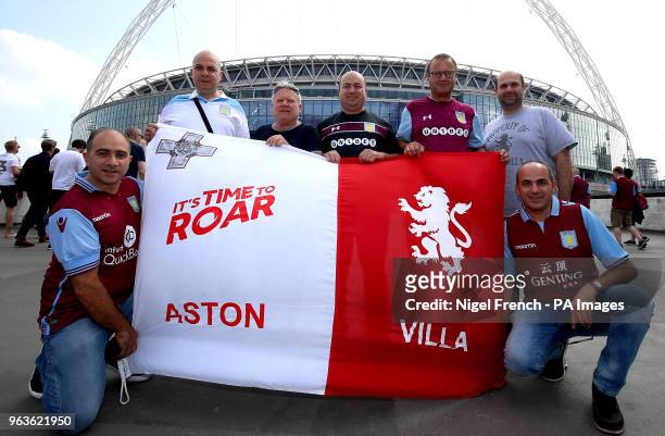 Aston Villa fans show their support outside the stadium before the Sky Bet Championship Final at Wembley Stadium, London.