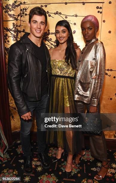 Pietro Boselli, Neelam Gill and Leomie Anderson attend the Dior Backstage launch party at Loulou's on May 29, 2018 in London, England.