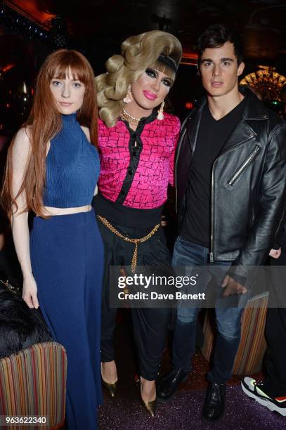 Nicola Roberts, Jodie Harsh and Pietro Boselli attend the Dior Backstage launch party at Loulou's on May 29, 2018 in London, England.