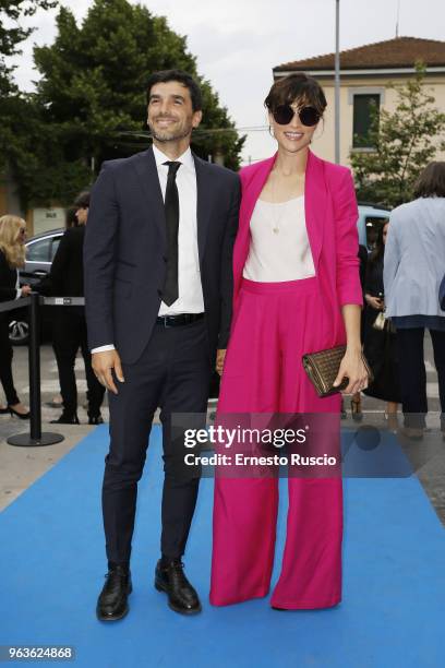 Paolo Sopranzetti and Anna Foglietta attend a photocall ahead of the Nastri D'Argento nominees presentation at Maxxi Museum on May 29, 2018 in Rome,...