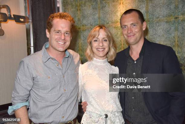 Adam James, Claudie Blakley and Stephen Campbell Moore attend the press night after party for Nina Raine's "Consent " at 100 Wardour St on May 29,...