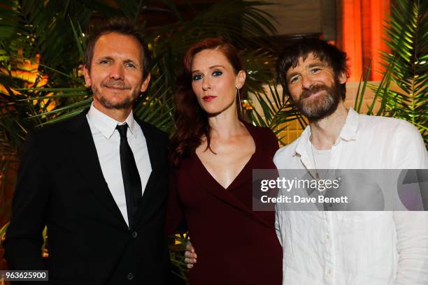 Sebastian Roche, Audrey Fleurot and Paul Anderson attend the press night after party for "Tartuffe " at Savini at Criterion on May 29, 2018 in...