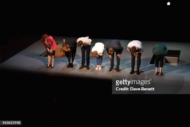 Heather Craney, Clare Foster, Lee Ingleby, Claudie Blakley, Stephen Campbell Moore, Adam James and Sian Clifford bow at the curtain call during the...