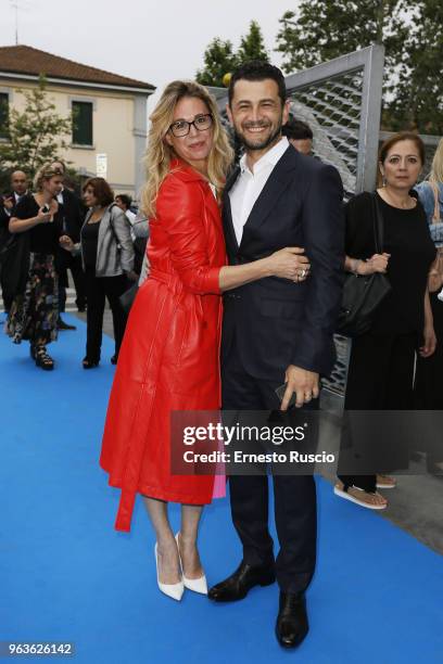 Milena Mancini and Vinicio Marchioni attend a photocall ahead of the Nastri D'Argento nominees presentation at Maxxi Museum on May 29, 2018 in Rome,...