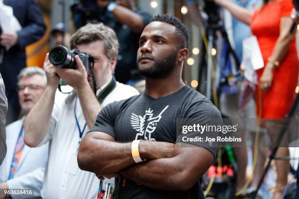 Giovani Bernard of the Cincinnati Bengals attends an announcement awarding FC Cincinnati an expansion franchise on May 29, 2018 in Cincinnati, Ohio.