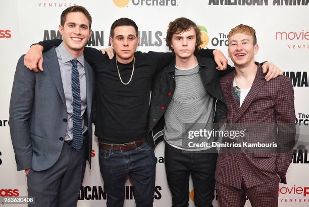 Blake Jenner, Jared Abrahamson, Evan Peters and Barry Keoghan attend the "American Animals" New York Premiere at Regal Union Square on May 29, 2018...