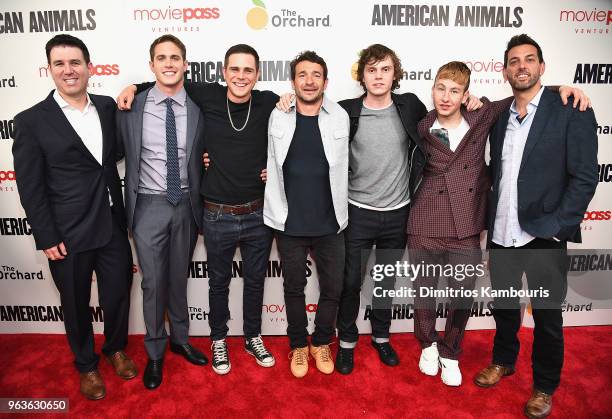 Paul Davidson, Blake Jenner, Jared Abrahamson, director Bart Layton, Evan Peters, Barry Keoghan and guest attend the "American Animals" New York...