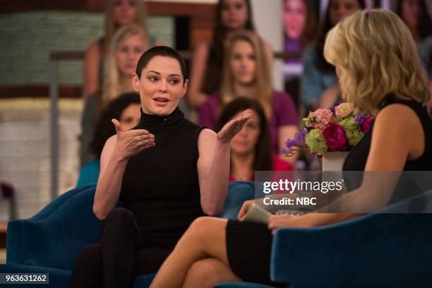 Pictured: Rose McGowan and Megyn Kelly on Friday, May 25, 2018 --