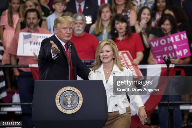 President Donald Trump introduces Rep. Marsha Blackburn , who is running for U.S. Senate, during a rally at the Nashville Municipal Auditorium, May...