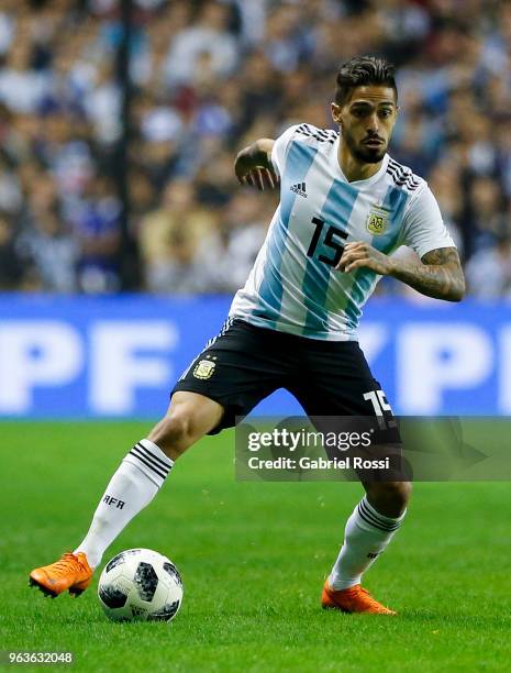 Manuel Lanzini of Argentina controls the ball during an international friendly match between Argentina and Haiti at Alberto J. Armando Stadium on May...