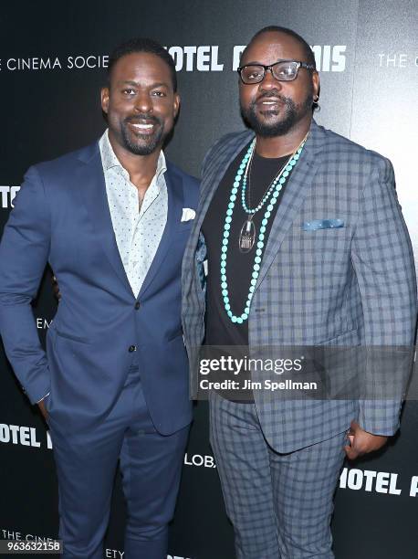 Actors Sterling K. Brown Brian Tyree Henry attend the screening of "Hotel Artemis" hosted by Global Road Entertainment with The Cinema Society at the...
