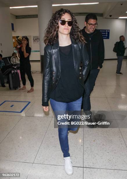 Emmy Rossum and her husband Sam Esmail are seen on May 29, 2018 in Los Angeles, California.