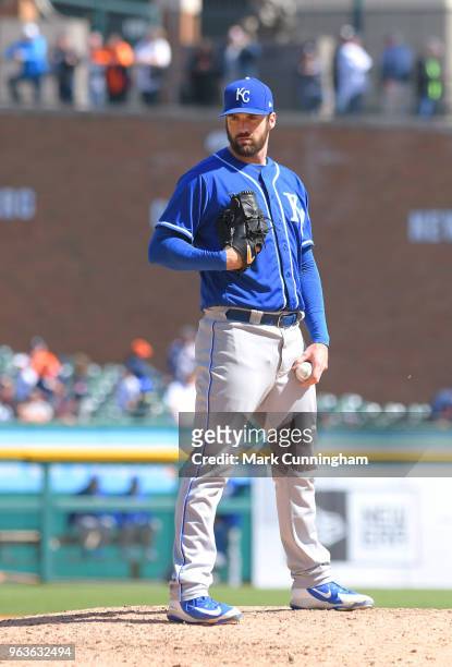 Brian Flynn of the Kansas City Royals pitches during the game against the Detroit Tigers at Comerica Park on April 22, 2018 in Detroit, Michigan. The...