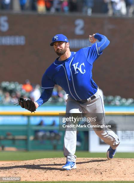 Brian Flynn of the Kansas City Royals pitches during the game against the Detroit Tigers at Comerica Park on April 22, 2018 in Detroit, Michigan. The...