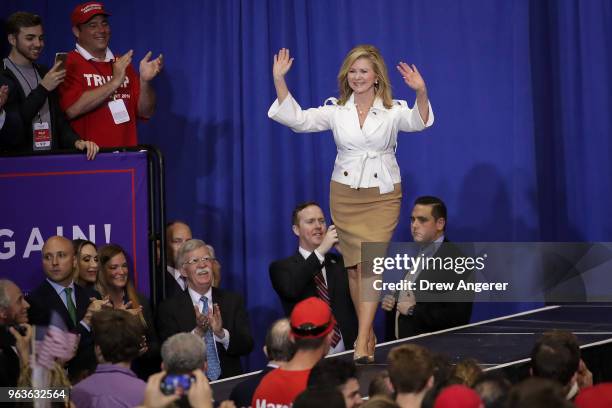 Rep. Marsha Blackburn , who is running for U.S. Senate, arrives for a rally with U.S. President Donald Trump at the Nashville Municipal Auditorium,...