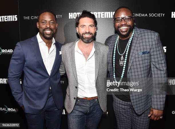 Sterling K. Brown, Drew Pearce and Brian Tyree Henry attend the screening of "Hotel Artemis" at Quad Cinema on May 29, 2018 in New York City.