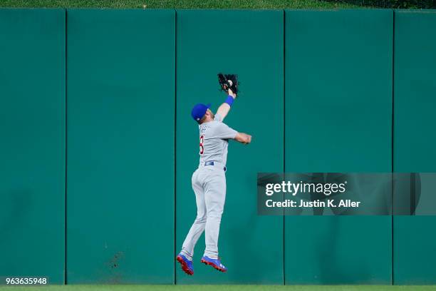 Ian Happ of the Chicago Cubs makes a catch in center field in the sixth inning against the Pittsburgh Pirates at PNC Park on May 29, 2018 in...