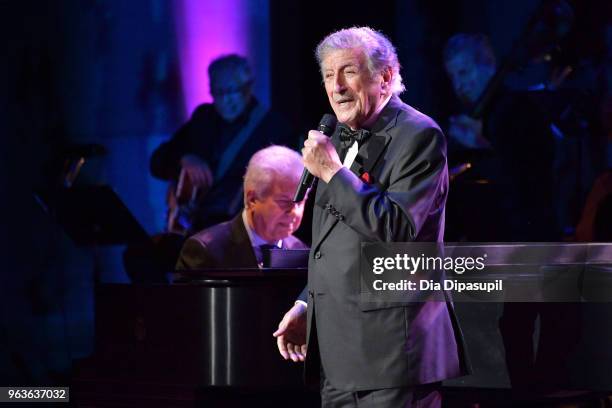 Singer Tony Bennett performs onstage during Lincoln Center's American Songbook Gala at Alice Tully Hall on May 29, 2018 in New York City.