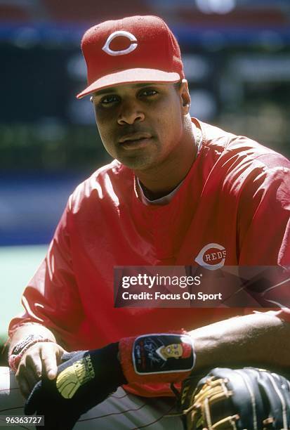 Shortstop Barry Larkin of the Cincinnati Reds poses for this photo priors to the start of a MLB baseball game circa 1990's. Larkin played for the...