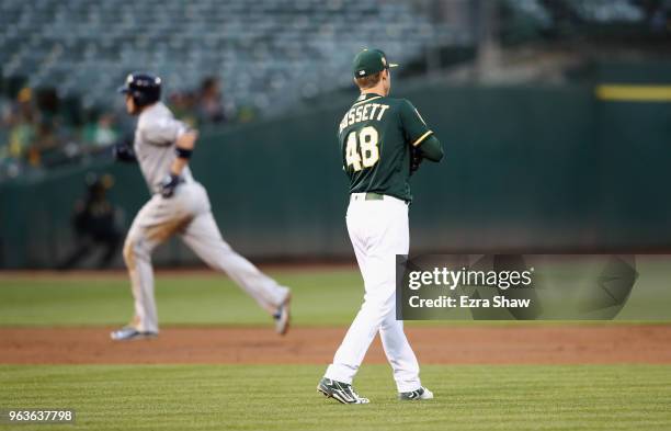 Cron of the Tampa Bay Rays rounds the bases after he hit a home run off of Daniel Gossett of the Oakland Athletics in the third inning at Oakland...