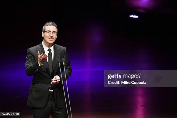 Comedian John Oliver speaks onstage during Lincoln Center's American Songbook Gala at Alice Tully Hall on May 29, 2018 in New York City.