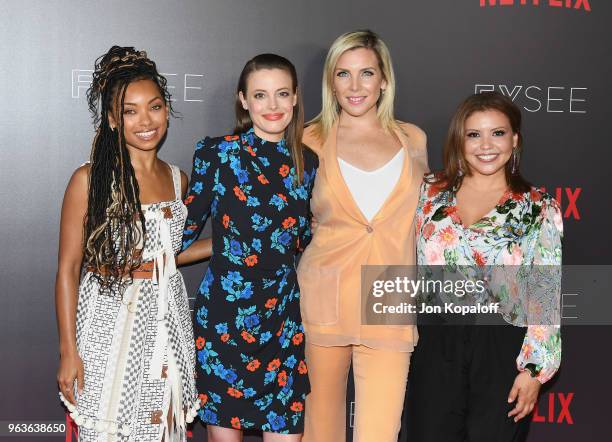 Logan Browning, Gillian Jacobs, June Diane Raphael and Justina Machado attend Comediennes: In Conversation at Netflix FYSEE at Raleigh Studios on May...