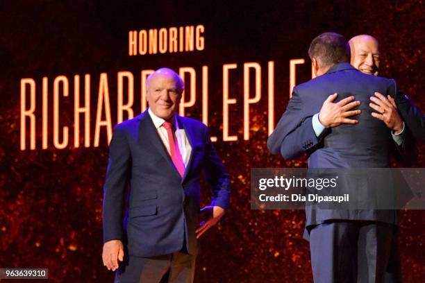 Gala co-chair Barry Diller, gala honoree Richard Plepler and Bryan Lourd speak onstage during Lincoln Center's American Songbook Gala at Alice Tully...