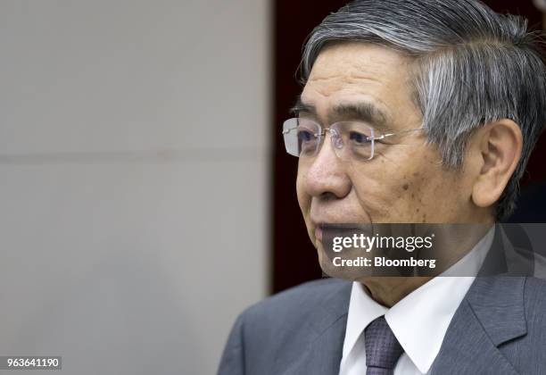 Haruhiko Kuroda, governor of the Bank of Japan , arrives for a conference hosted by the BOJ and the Institute for Monetary and Economic Studies in...