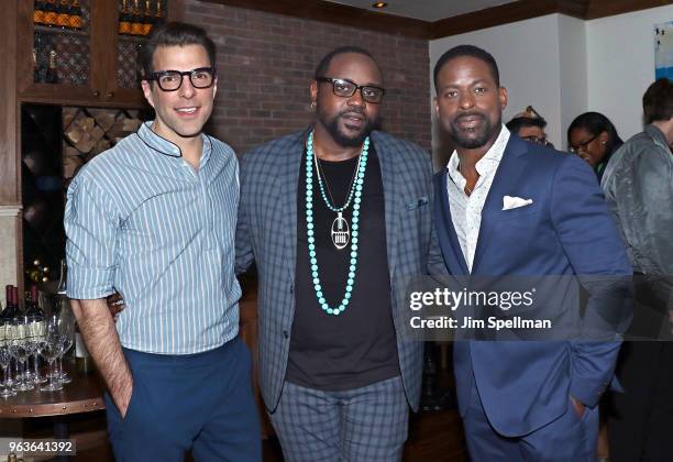 Actors Zachary Quinto, Brian Tyree Henry and Sterling K. Brown attend the screening after party for "Hotel Artemis" hosted by Global Road...
